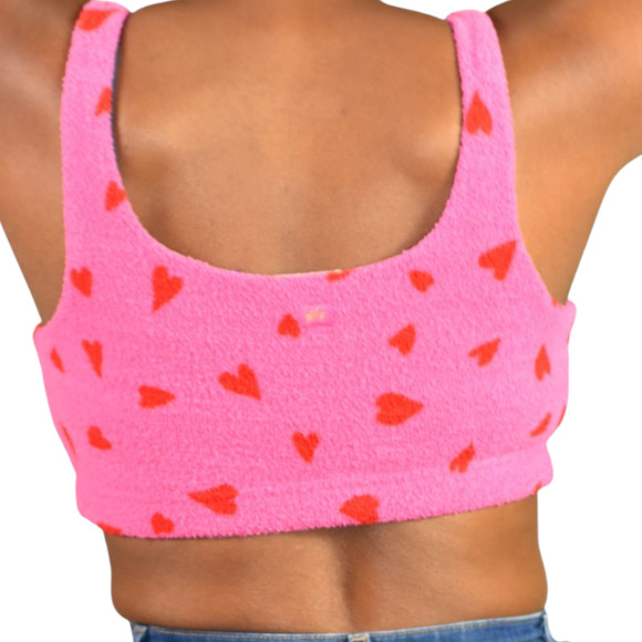 Yitty Pet Me Fuzzy Heart Crop Top Pink Fabletics Loungewear Sherpa Bra Red Large - Picture 10 of 11